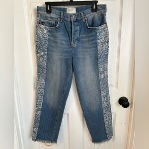 We the Free Free People Straight Leg Cropped Aztec Tribal Side Panel Jeans 27